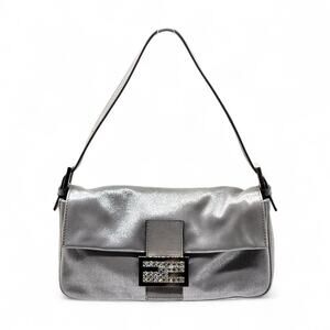 Fendi Baguette Shoulder Bag Limited Edition Silver Leather with crystals - $5900